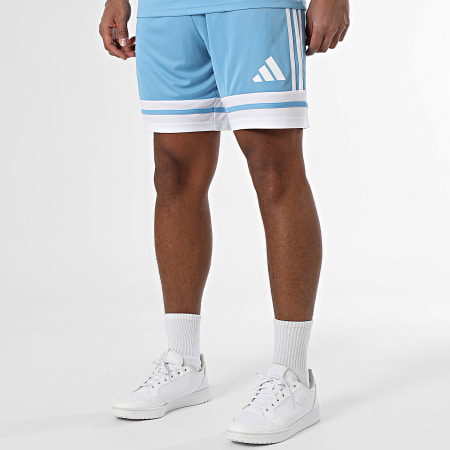 Adidas Sportswear - Ensemble Tee Shirt A Bandes Et Short Jogging JG5828 JH3407 Bleu Clair Blanc